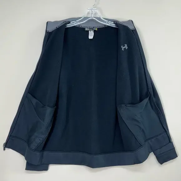 UNDER ARMOUR Track Jacket Fleece Lined Loose Fit Full Zip Black Gray Men's Sz M - Picture 2 of 9
